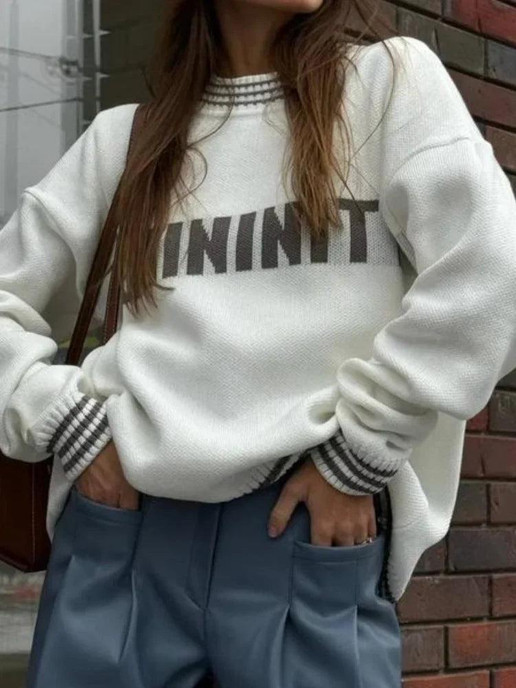Printed Striped Cozy Loose Round Neck Comfortable 5