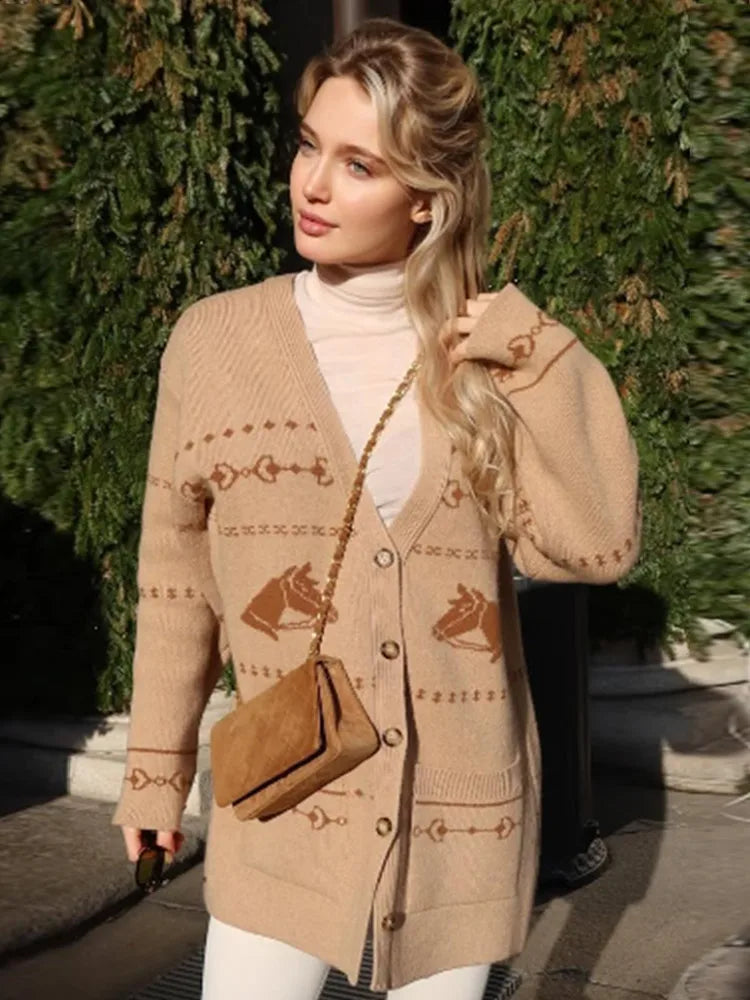 V-neck Printed Button Cardigan