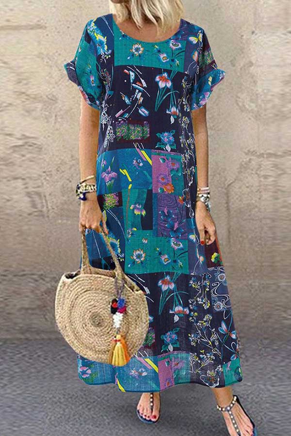 Printed Plus-size Scoop Vacation Dress - Mislish
