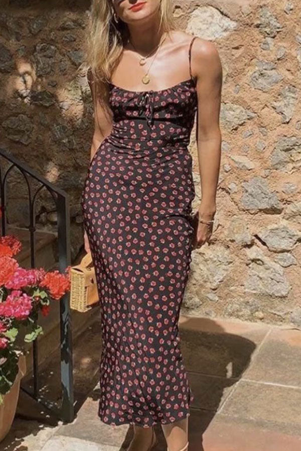 Floral Spaghetti Straps Midi Dress - Mislish