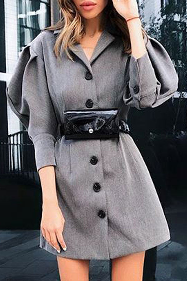 Puff Sleeves Buttoned Blazer Dress - Mislish