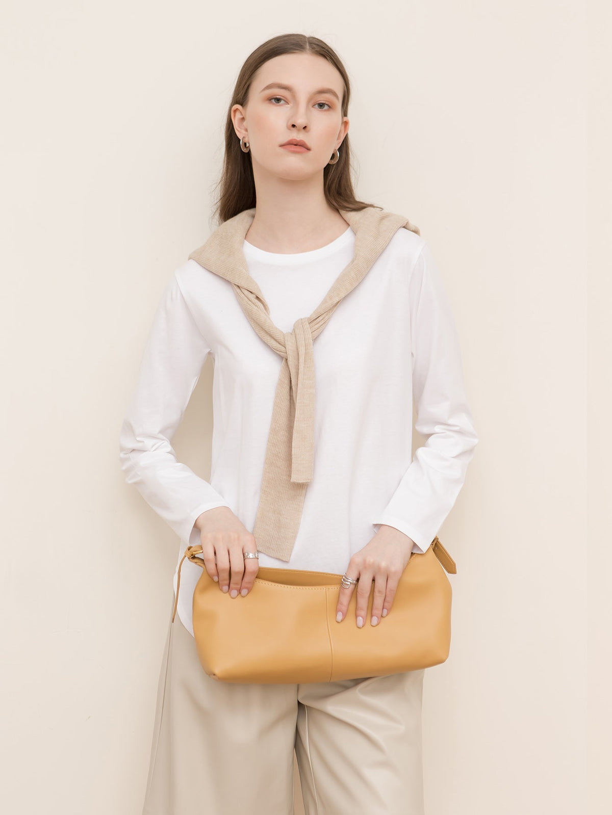 KittenAlarm - Pure Cotton Slit Round Neck Loose Long Sleeve T-Shirt Sweatshirt