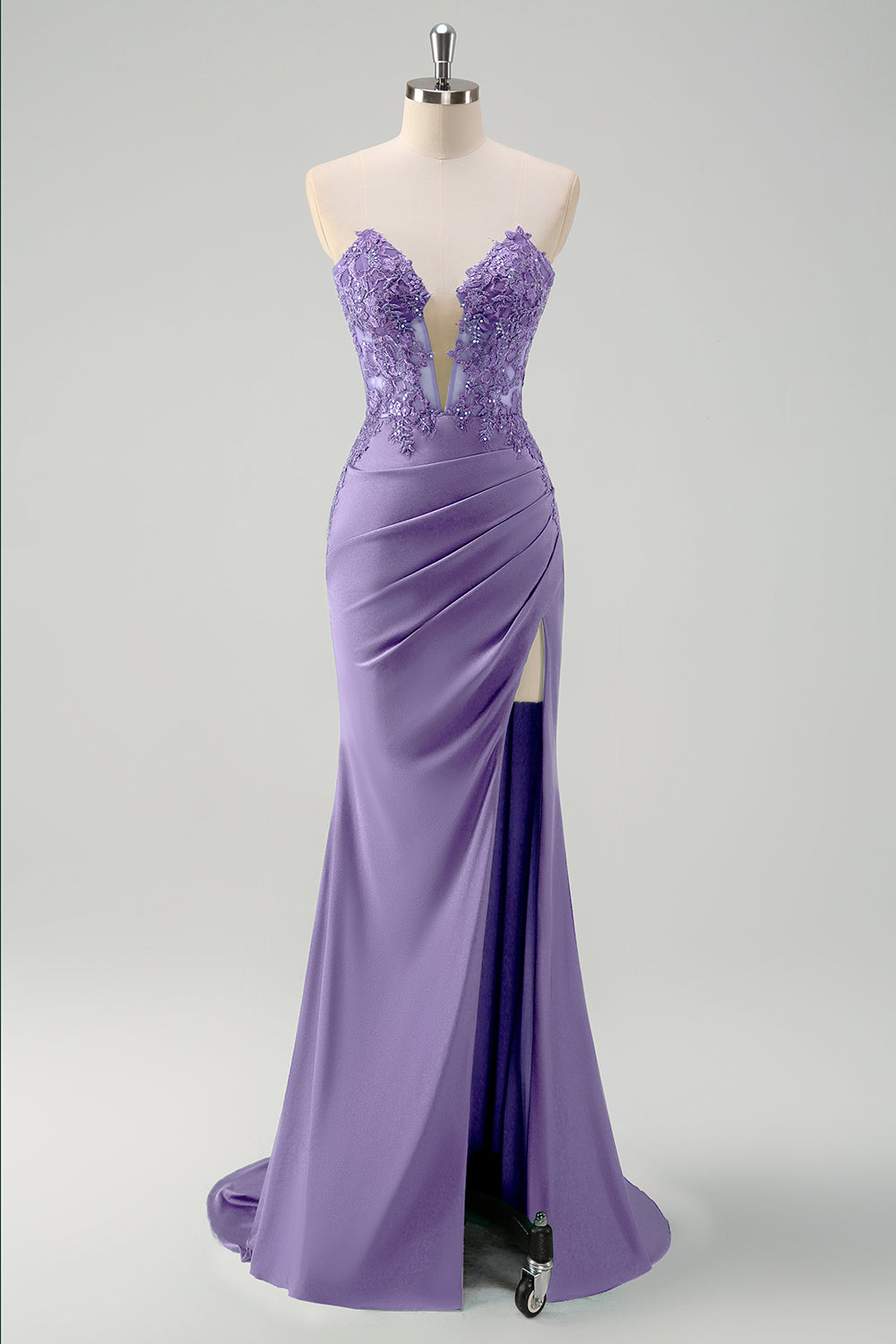 Sparkly Green Mermaid Strapless Corset Long Prom Dress with Slit