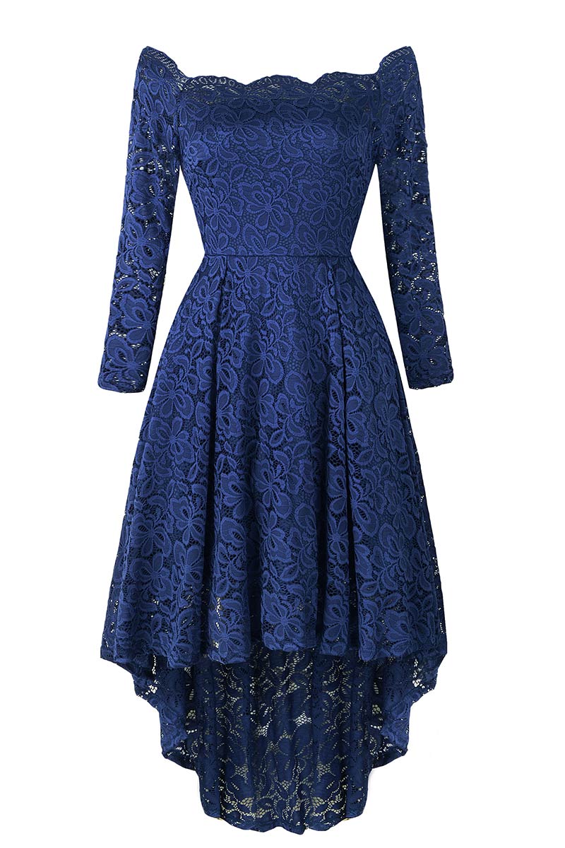 Purple Off-the-shoulder Scalloped High Low Prom Dress - Mislish