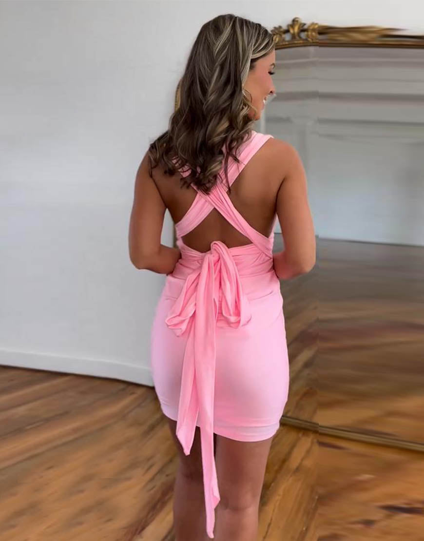 Purple Convertible Straps Open Back Tight Homecoming Party Dress