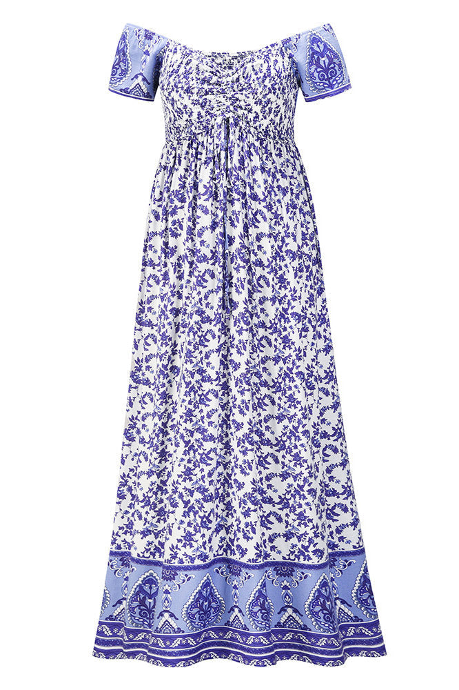 Purple Off-the-Shoulder Floral Maxi Dress Fashionpara