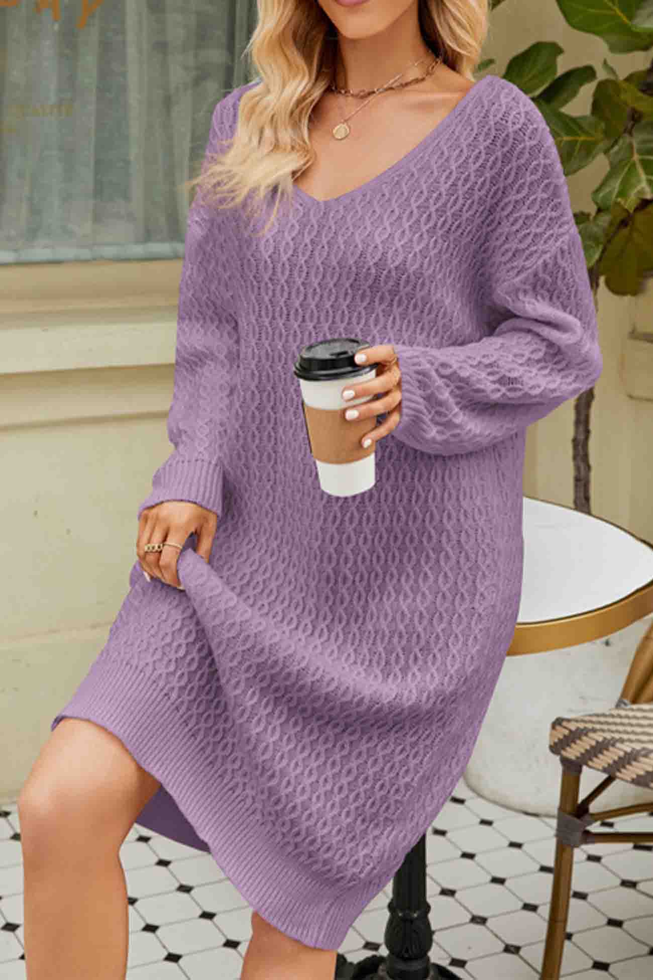 AROLORA Solid Color Long Knitted Midi Sweater Dress