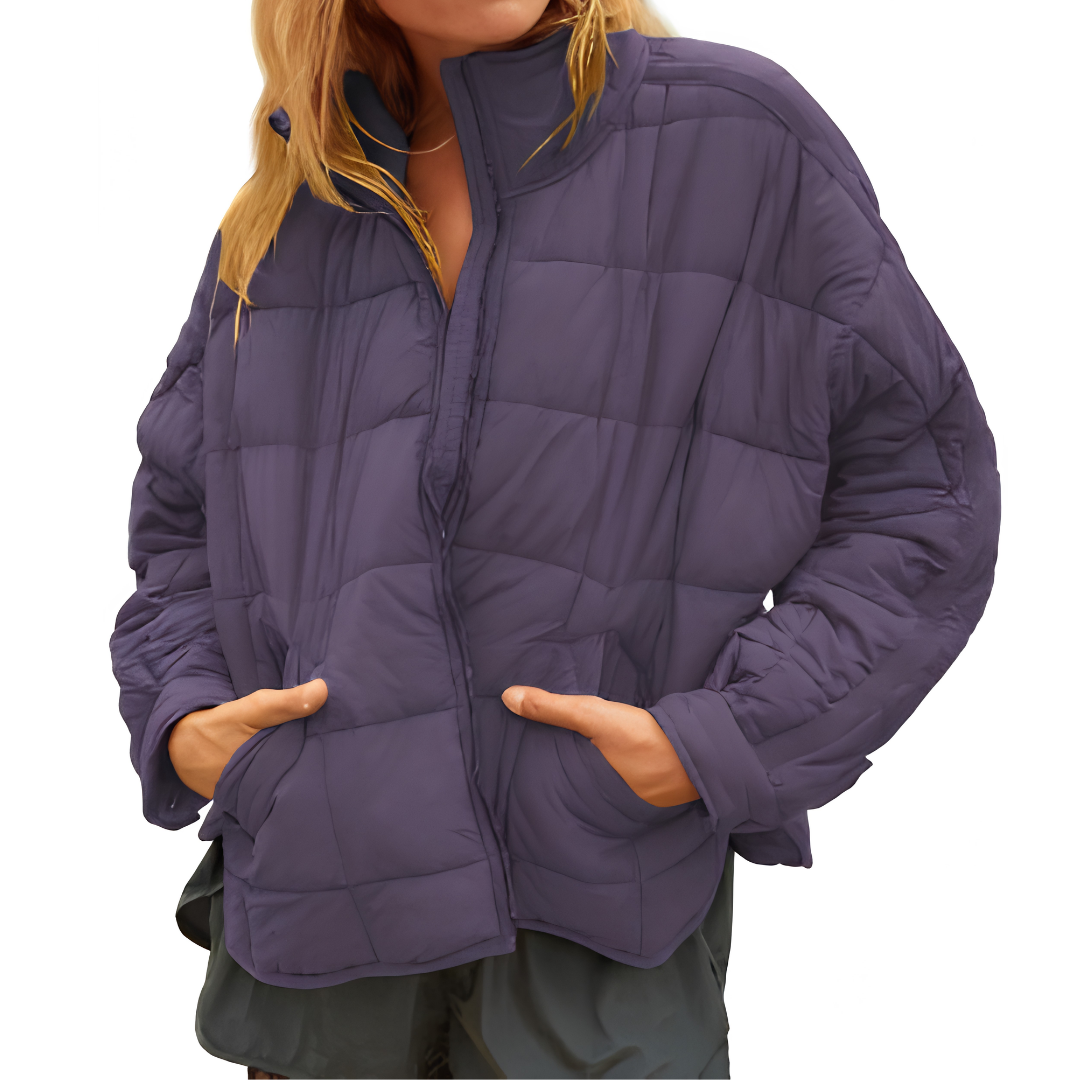 Stand Collar Zip Front Quilted Puffer Jacket 7