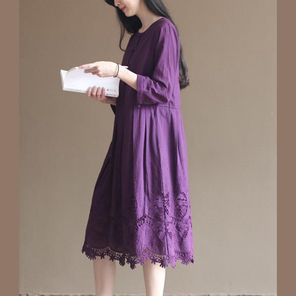 Purple lace patchwork cotton dresses plus size maxi dresses elegant design - View 4