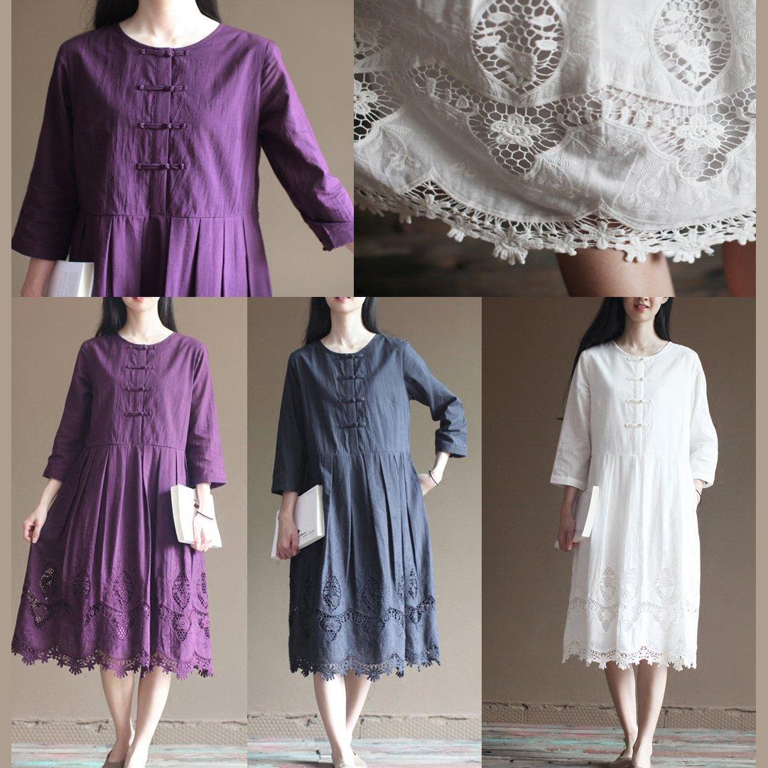 Purple lace patchwork cotton dresses plus size maxi dresses elegant design - View 5