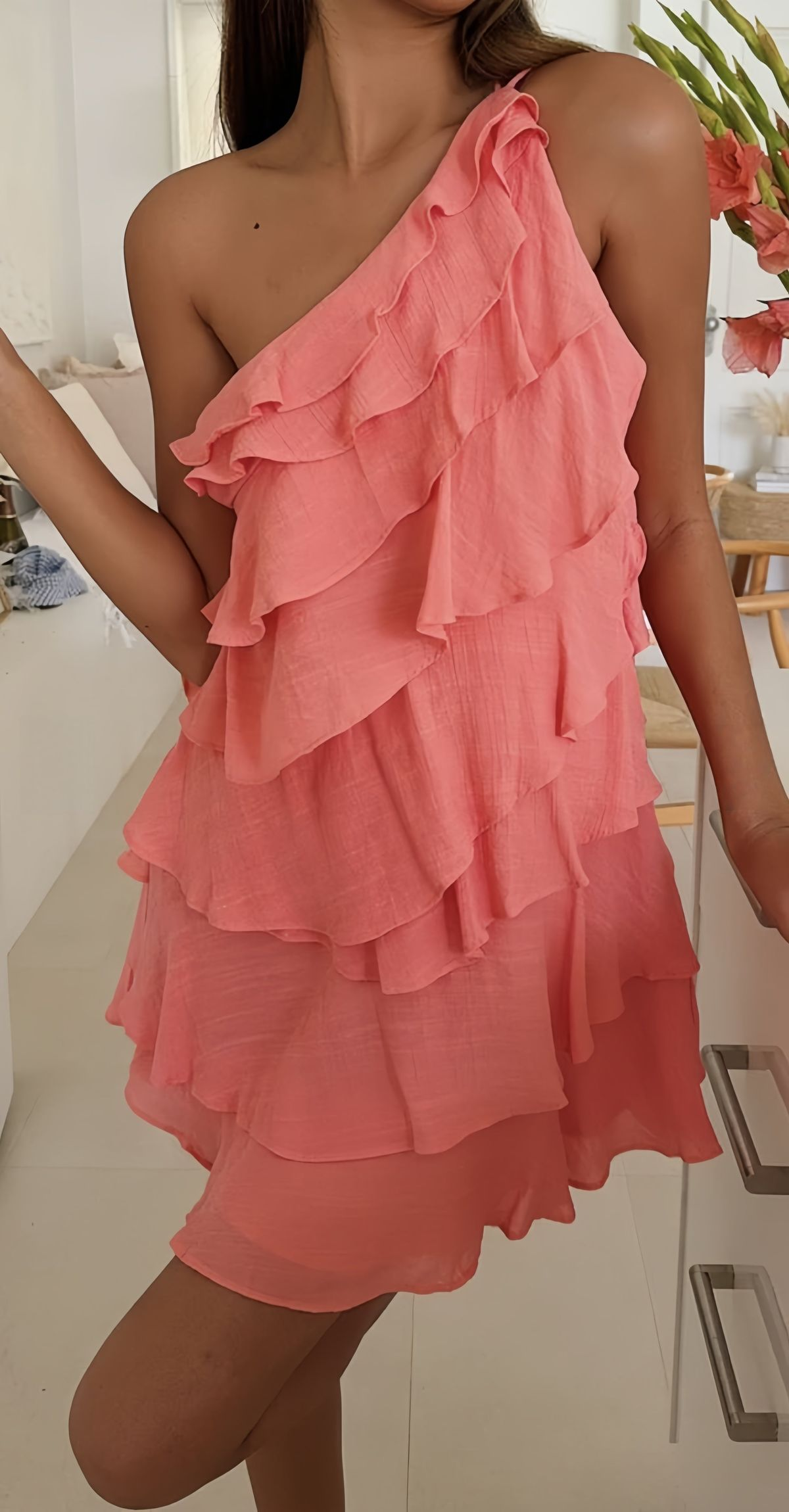 Cute One Shoulder Chiffon Layered Short Prom Dress Formal 9th Grade Homecoming Dress D504