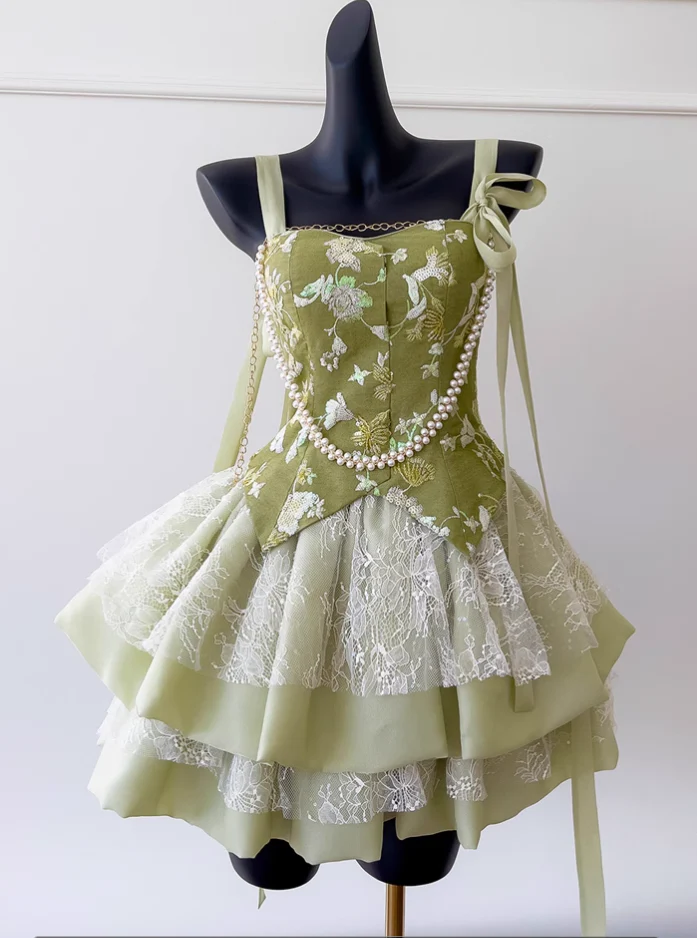 Sweet Green Lace A Line Homecoming Dress Mini Prom Dress S275