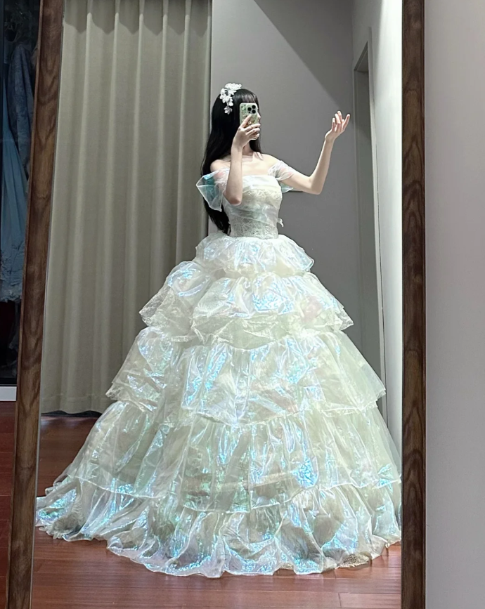 Chic Off The Shoulder Layered Long Ball Gown Formal princess Quinceanera Dress D1697