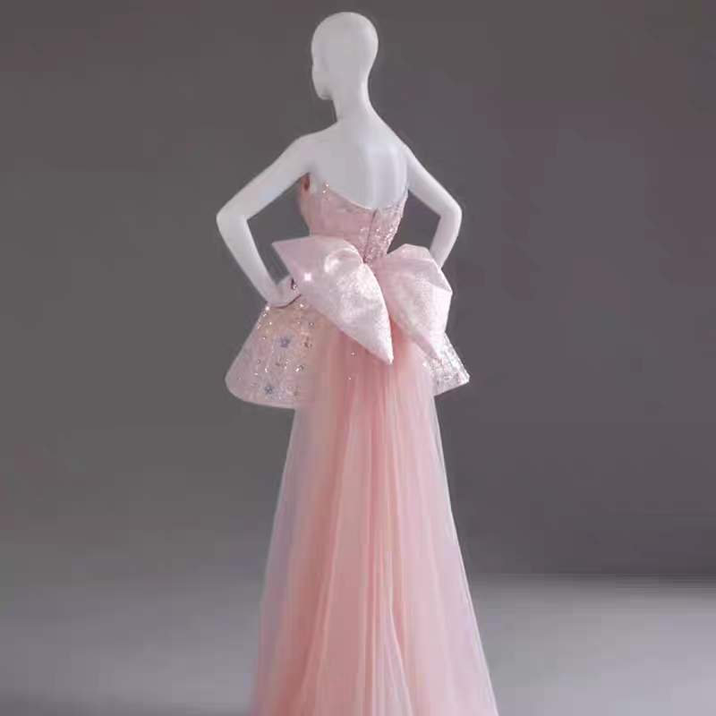 Glitter Strapless Tulle Beaded Mini Birthday Dress Pink Homecoming Dress With Bow S257