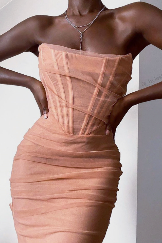 Mesh Strapless Corset Dress - Fashionpara