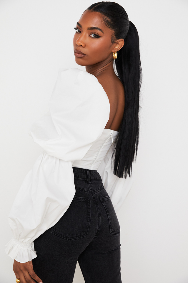 White Poplin Cropped Corset Top - Fashionpara