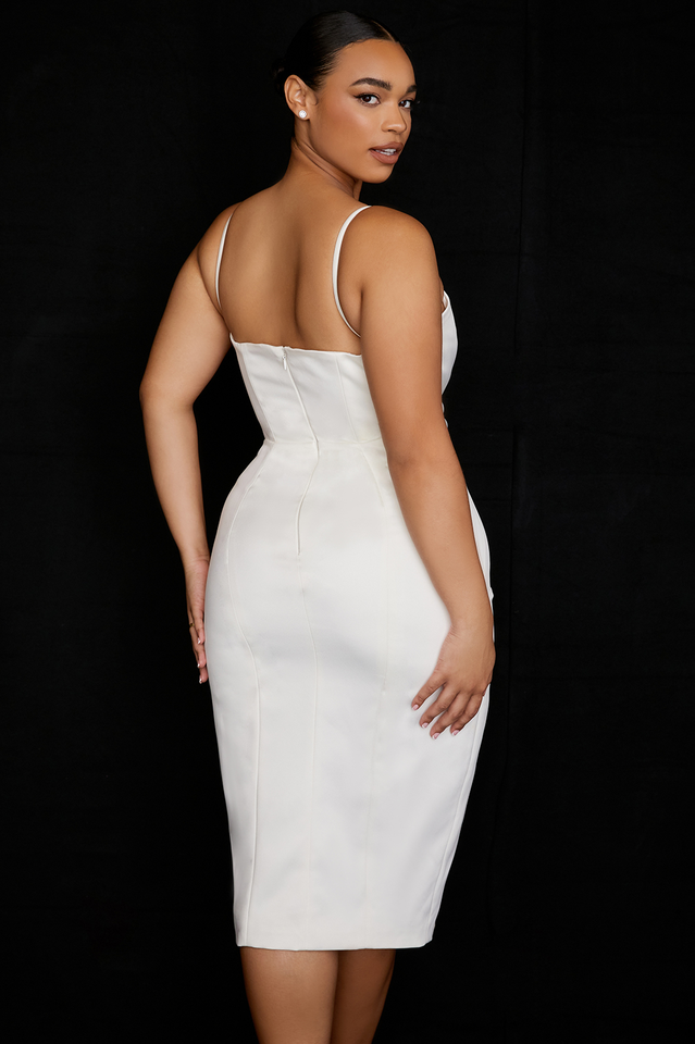 Satin Spaghetti Strap Corset High Split Midi Dress - View 10
