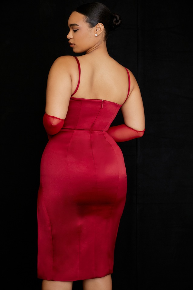 Satin Spaghetti Strap Corset High Split Midi Dress 45
