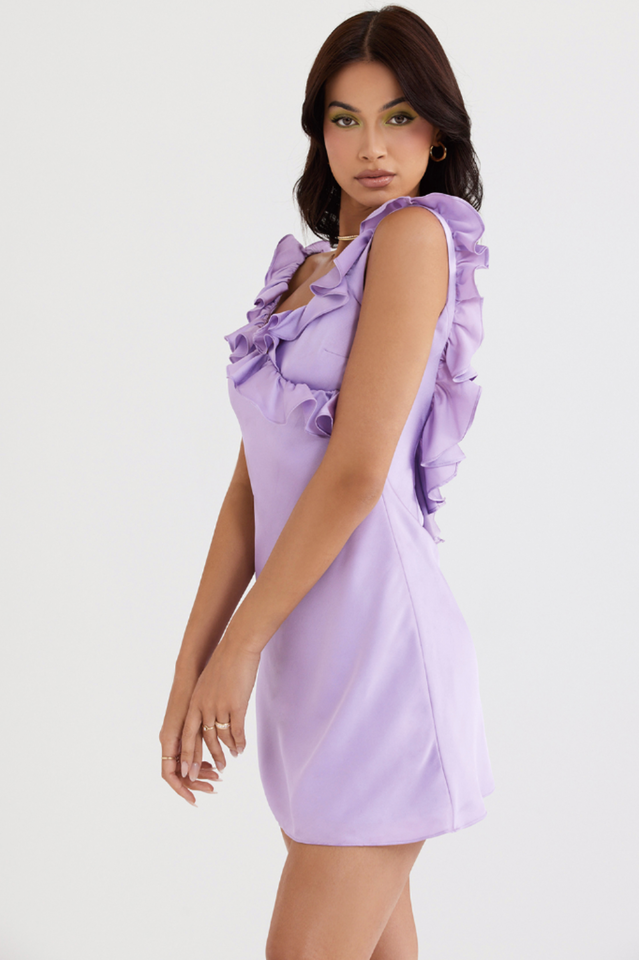 Orchid-Purple Satin Ruffled Dress - View 5
