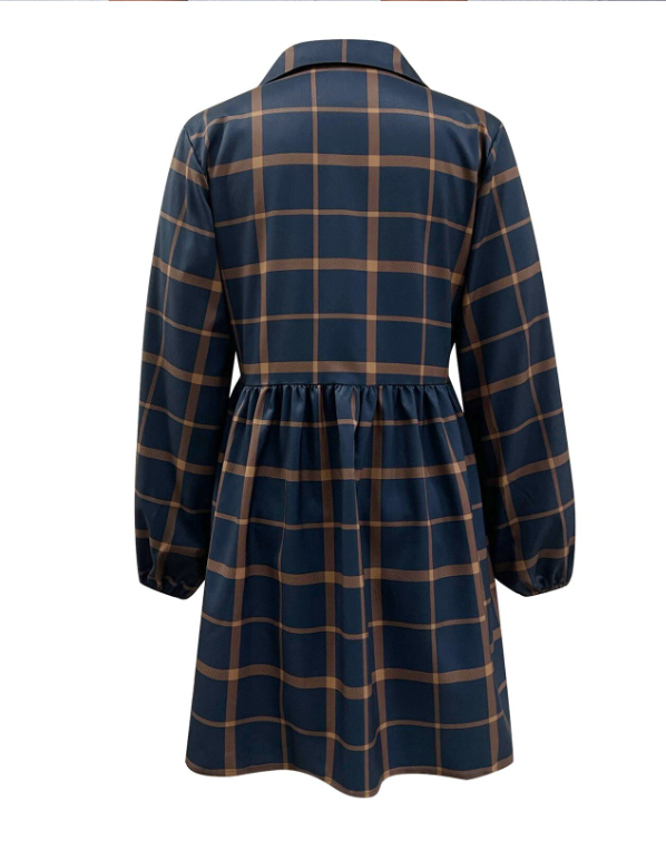 Plaid Collared Long Sleeve Button Front Smock Mini Dress 4