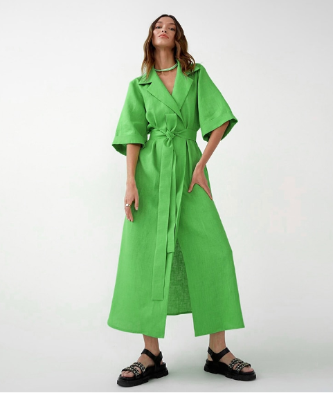 Linen-Look Collared Belted Wrap Maxi Dress 7