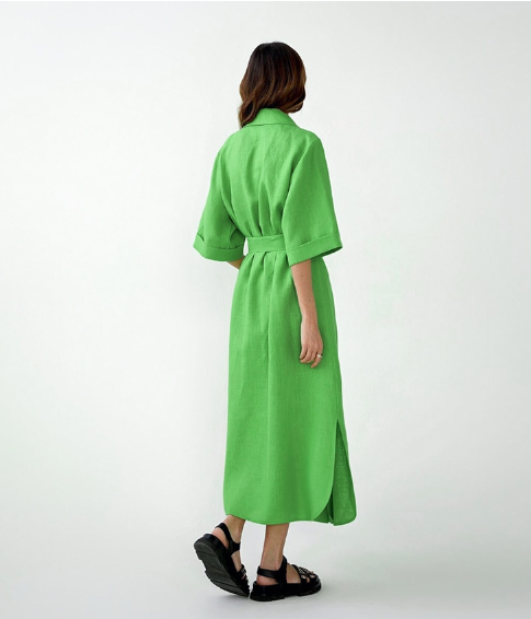 Linen-Look Collared Belted Wrap Maxi Dress 8