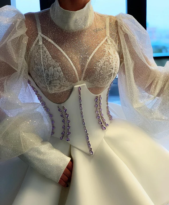 White Short Dress Corset Crystals Homecoming Dress Short Wedding Dress