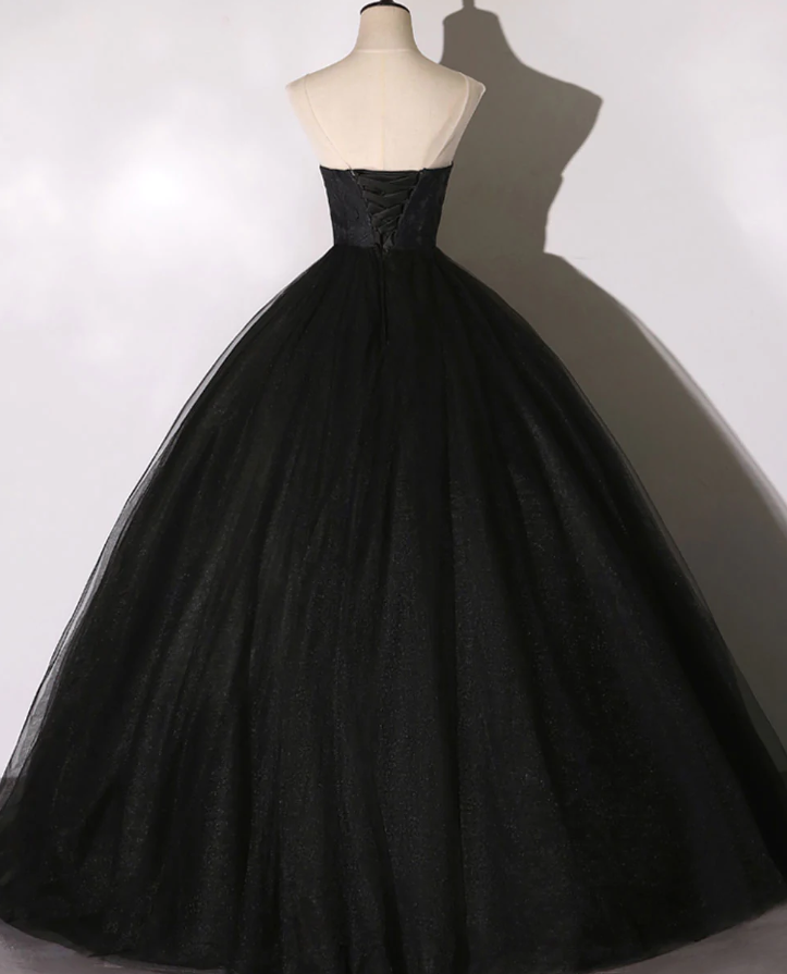 Black Long Prom Dresses, Black Lace Formal Evening Dress - Fashionpara