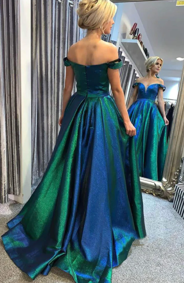 Attractive A-line off shoulder long prom dress evening dress - Fashionpara
