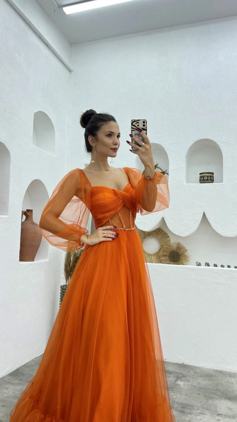 Prom dress fairy, corset burnt orange prom dress, photoshoot dress, prom ball gown - Fashionpara