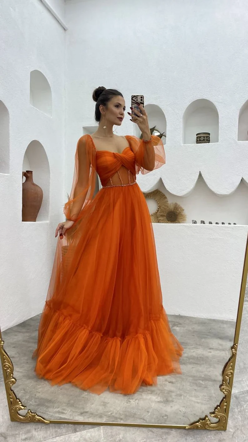 Prom dress fairy, corset burnt orange prom dress, photoshoot dress, prom ball gown - Fashionpara