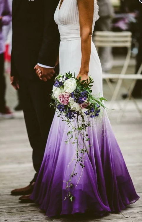 V neck Ombre Formal Prom Dress, A Line Wedding Dress Party Gown