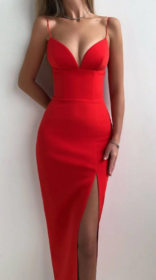 Spaghetti Straps Black /Royal Blue /Pink /White/ Red Simple Prom Dress - Fashionpara