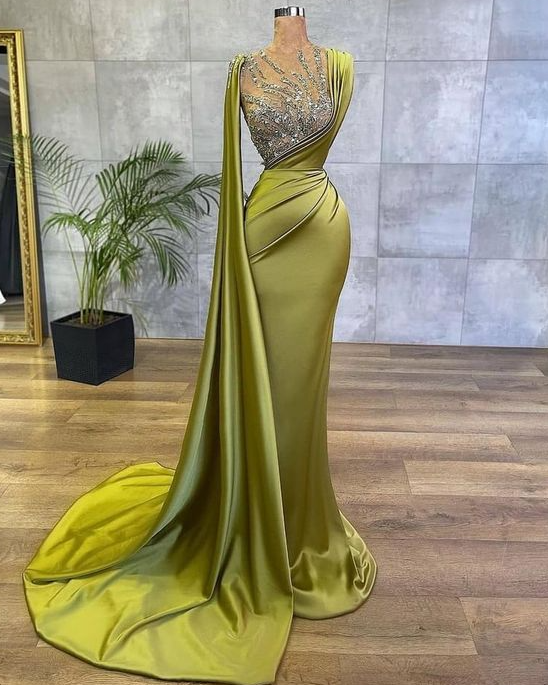 luxury formal dress, beaded evening dress, emerald green evening dress, mermaid prom dresses - Fashionpara