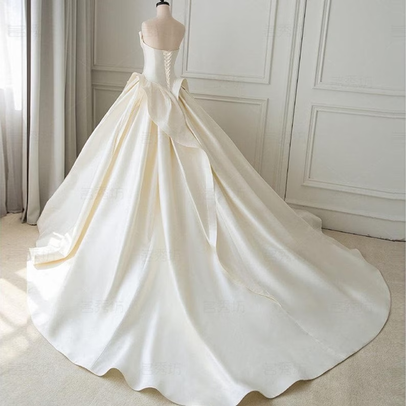 Ivory Wedding Dress, Satin Wedding Dress, Ball Gown Wedding Dresses