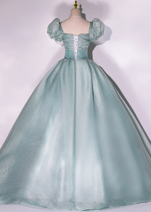 Green tulle long A line ball gown dress fashion dress - Fashionpara