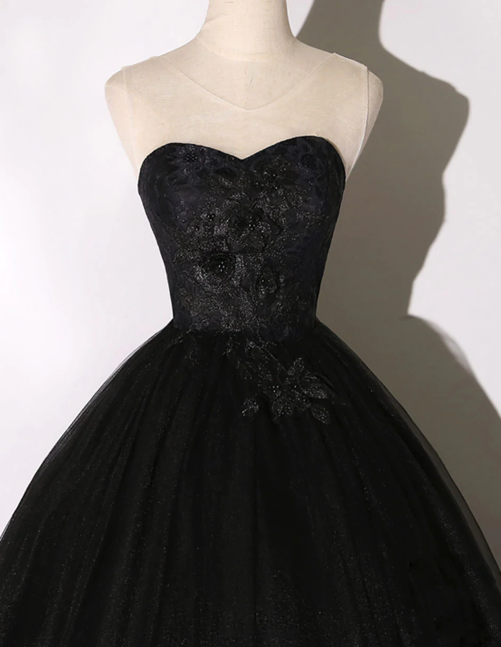 Black Long Prom Dresses, Black Lace Formal Evening Dress - Fashionpara