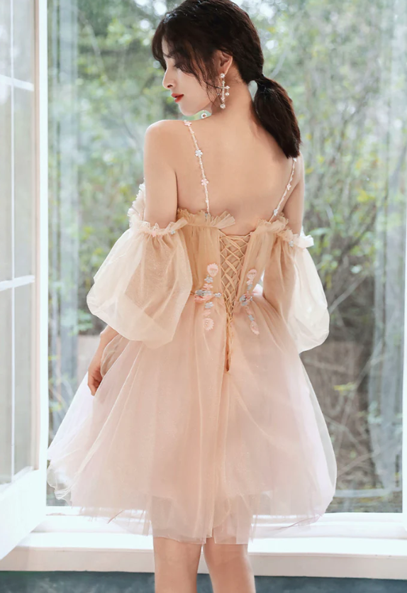 Cute tulle applique short prom dress homecoming dress - Fashionpara