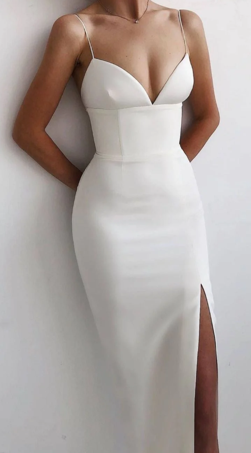 Spaghetti Straps Black /Royal Blue /Pink /White/ Red Simple Prom Dress - Fashionpara