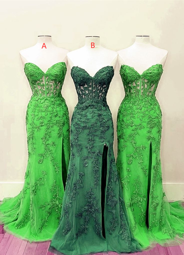 Elegant Green Lace Dress, Long Mermaid Strapless Gown With Corset Top - Fashionpara