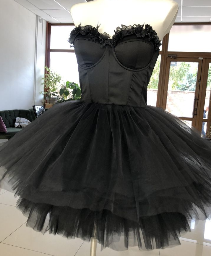 Sweetheart Black Corset Tulle Short Dress Homecoming dress - Fashionpara
