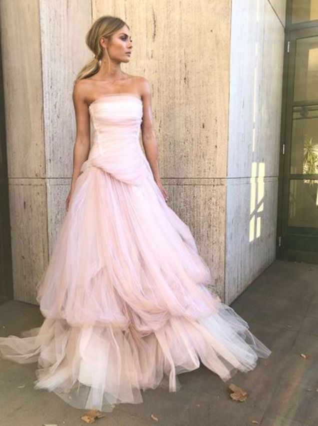 Light pink tulle long prom dress, pink tulle formal dress - Fashionpara