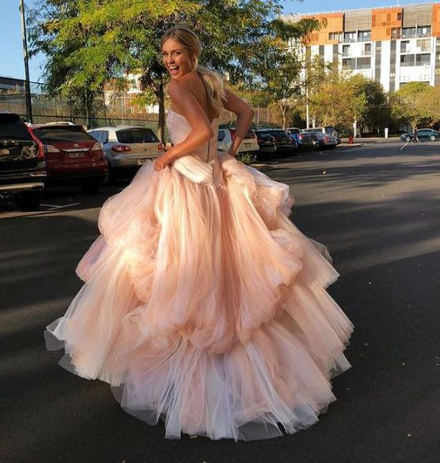 Light pink tulle long prom dress, pink tulle formal dress - Fashionpara