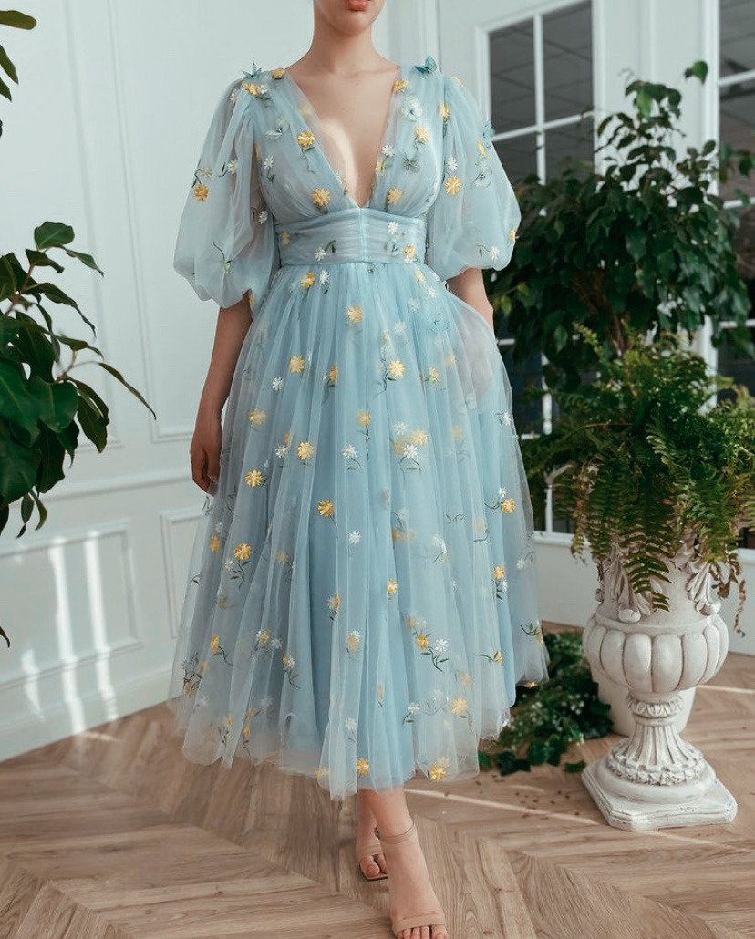 Popular V Neck Formal A Line Tulle Bridal Gown Long Prom Dresses - Fashionpara