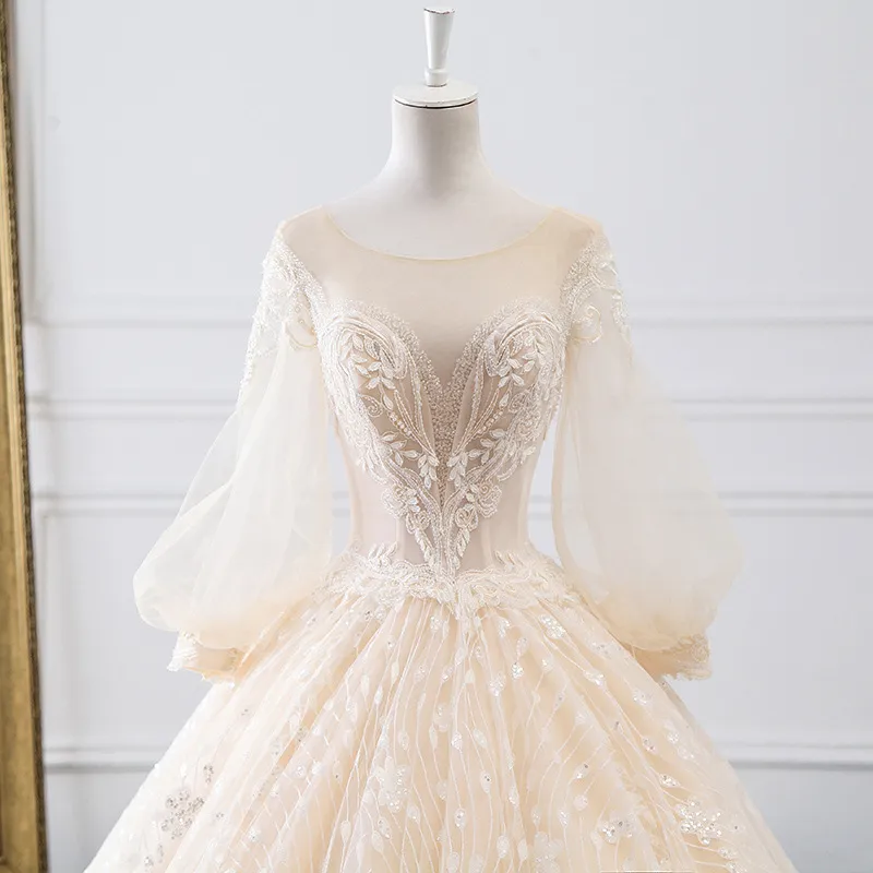 Vintage Long Sleeve Wedding Dresses Sexy Appliques Lace Ball Gown Wedding Dresses