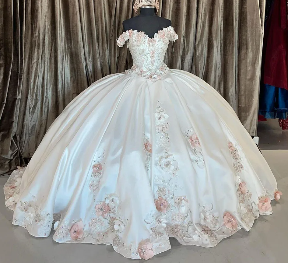 Quinceanera Dress Ball Gown 3D Flowers Appliques Lace Corset Sweet 15 16 Graduation vestidos de 15 anos - Fashionpara