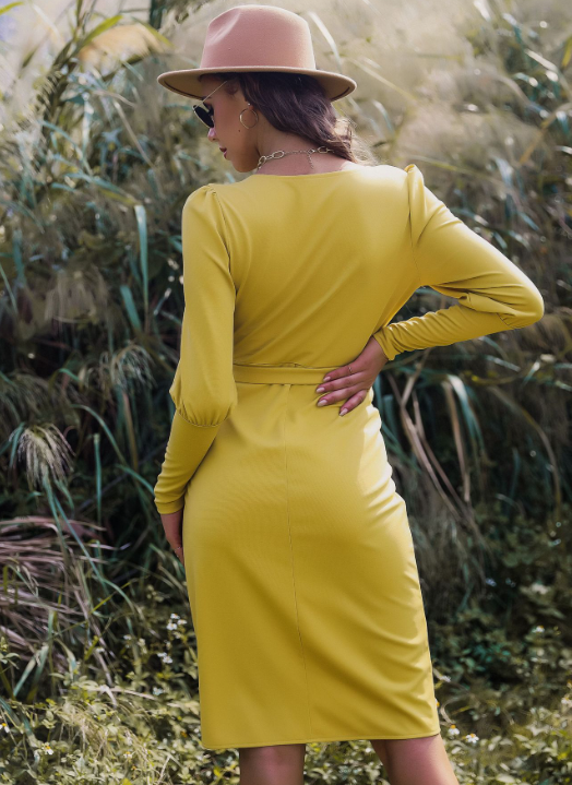 Wrap Front V-Neck Long Sleeve Tie Waist Midi Dress 5