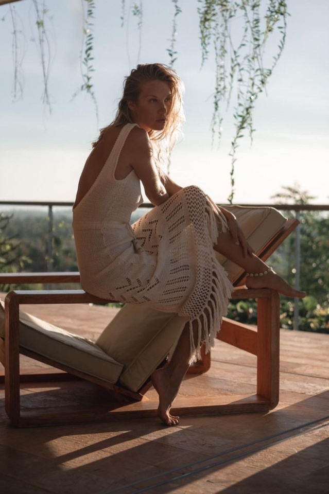 Tassel Hem Crochet Knit Cover Up Dress - Fashionpara