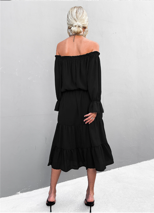 Chiffon Off Shoulder Long Sleeve Tiered Midi Dress 7