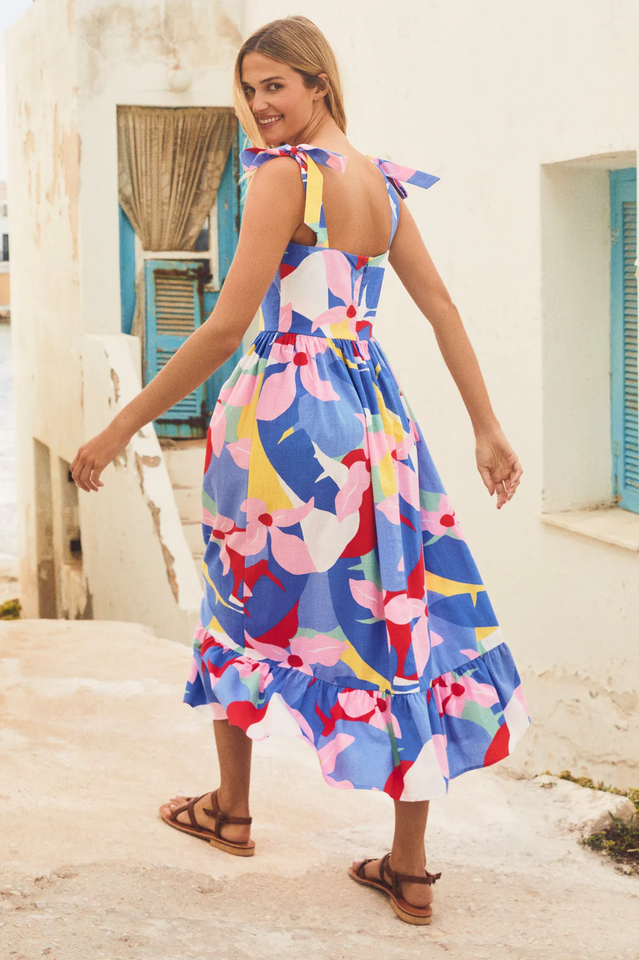 Abstract-Print Square-Neck Tiered A-Line Maxi Dress 10